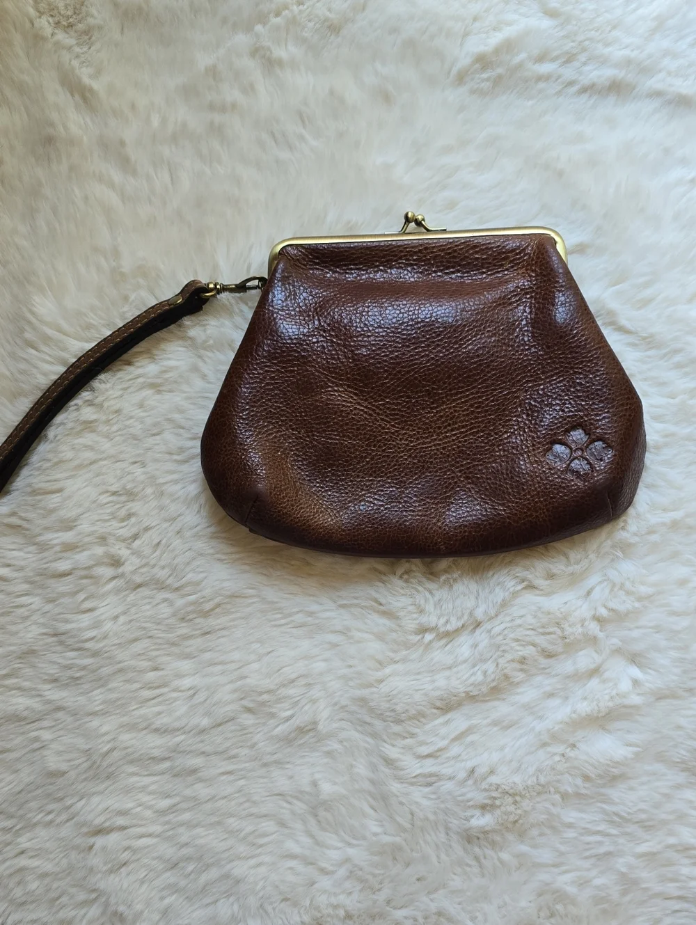 Patricia Nash Brown Pebbled Leather Kiss-Lock Wristlet